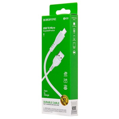 Кабель USB - micro USB Borofone BX51 (повр. уп)  100см 2,4A  (white)