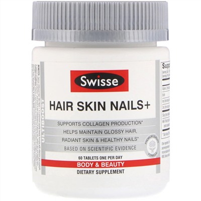 Swisse, Ultiboost, Hair Skin Nails+, добавка для здоровья волос, кожи и ногтей, 60 таблеток