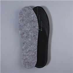 Стельки для обуви, утеплённые, двухслойные, универсальные, р-р RU до 47 (р-р Пр-ля до 46), 29,5 см, пара, цвет серый