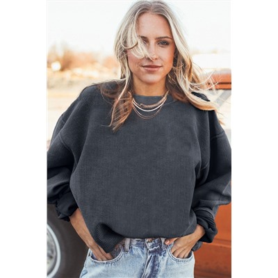 Dark Grey Ribbed Corded Oversized Sweatshirt