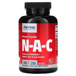 Jarrow Formulas, N-A-C, N-ацетил-L-цистеин, 500 мг, 200 вегетарианских капсул