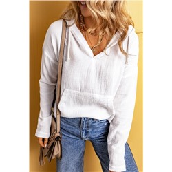 White Lightweight Crinkle Pocketed Hoodie
