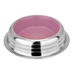 408970 Зооник Миска металл. ребристая, цветная (розовая) с резинкой, 0.23л (1521-CF)
