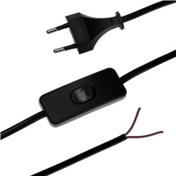 Шнур сетевой с выключателем для бра, 1,5 м, ШВВП 2 х 0.5 мм2, черный