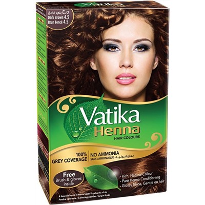 Dabur Vatika Naturals Henna Hair Colours (Dark Brown) 60g / Краска для Волос на Основе Натуральной Хны (Темно-Коричневый) 60г
