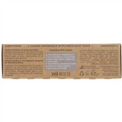 The Natural Family Co., Original & Classic Natural Toothpaste, Native Rivermint, 3.52 oz (100 g)
