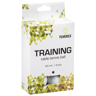 Мяч для настольного тенниса TORRES Training, 1 звезда, 40 мм, 6 шт., цвет белый