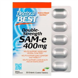 Doctor's Best, SAM-e, двойная сила, 400 мг, 30 таблеток, покрытых кишечнорастворимой оболочкой