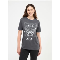 Свободная футболка с принтом «бабочка» темно-серый