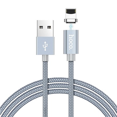 Кабель USB - Apple lightning Hoco U40A магнитный (повр. уп.)  100см 2A  (metal grey)