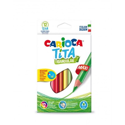 Карандаши 12 цветов, Carioca "Maxi Tita", пластик, трёхгранные, грифель 4.0 мм, утолщенные, ударопрочные