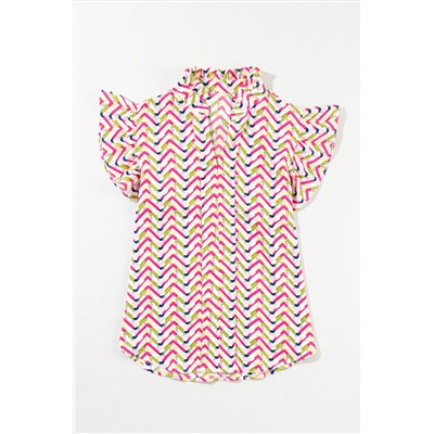 Multicolour Chevron Print Ruffled Sleeve Blouse