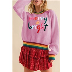 Bonbon Merry & Bright Colorful Stripes Trim Sweater