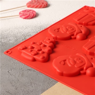Форма для шоколада 3D Доляна «Подарки под ёлкой», силикон, 30×30 см, 9 ячеек, цвет красный