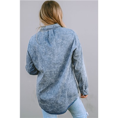 Sky Blue Vintage Washed Chest Pocket Denim Shirt