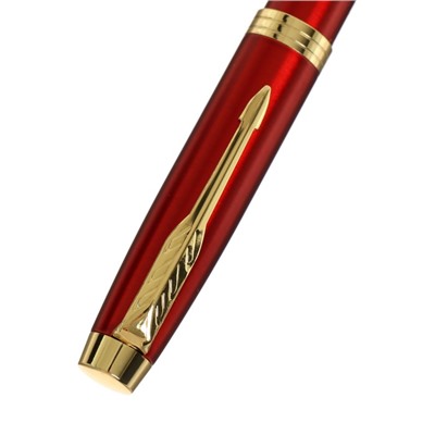 Ручка подарочная шариковая в кожзам футляре, корпус кирпичный с золотом