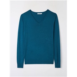 Пуловер с треугольным вырезом Синевато-зеленый