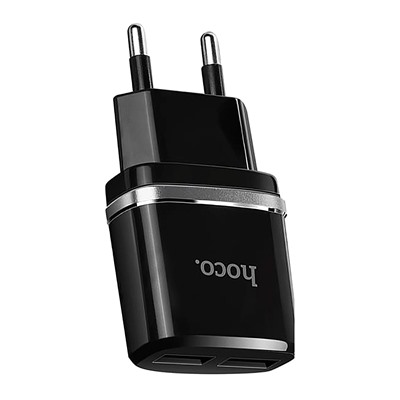 Адаптер Сетевой с кабелем Hoco C12 (повр. уп.) 2USB 2,4A/10W (USB/Micro USB) (black)