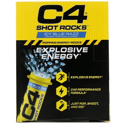 Cellucor, C4 Shot Rocks, предтренировочная добавка, голубая малина во льду, 12 флаконов, 15 г в каждом