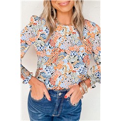 Sky Blue Puff Sleeve Floral Blouse