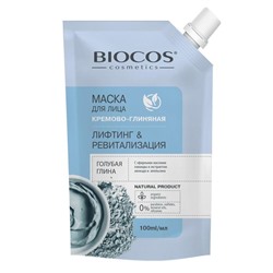 Маска для лица BioCos на основе голубой глины, Лифтинг и Ревитализация в дойпаке, 100 мл