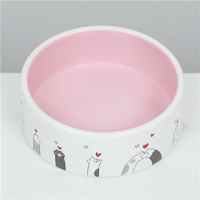 Миска керамическая "Любовь и коты"300 мл  12,5 x 4,5 cм, розово-белая