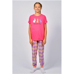 Пижама для девочки 91226 (Ярко-розовый/розовая клетка)
