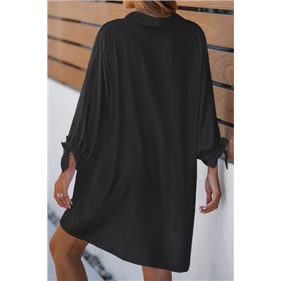 Black Plus Size Tie Cuffs V Neck Shirt Dress