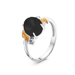 Кольцо из золочёного и родированного серебра с чёрным агатом и фианитами 925 пробы К-3486рзк64200