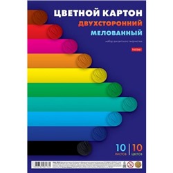 Набор цветного картона двустороннего А4 10л 10цв мелованного "Векторные линии" (088619) 32442 Хатбер