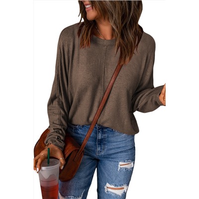 Brown Fiery Solid Color Patchwork Long Sleeve Top