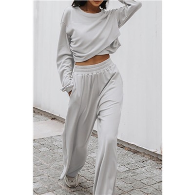 Light Grey Solid Criss Cross Crop Top and Pants Active Set