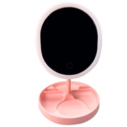 Зеркало для макияжа с подсветкой RIYE Electronic, овальное розовое на розовой круглой подставке (19см*17см)