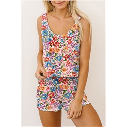 Multicolor Floral Print Tank and Shorts Lounge Set