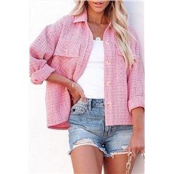 Pink Plaid Tweed Button Up Shacket