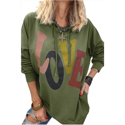 Mist Green LOVE Letter Graphic Drop Shoulder Oversize Hoodie