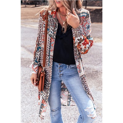 Multicolour Boho Mix Print Long Kimono