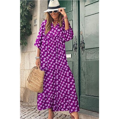 Фиолетовое многоярусное платье макси в стиле Бохо