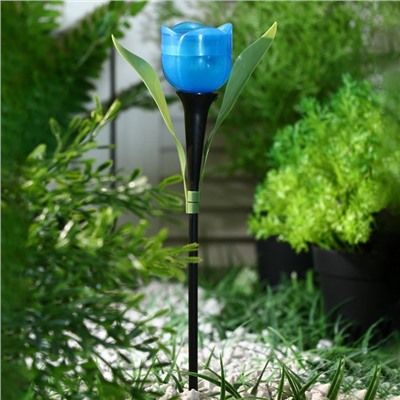 Садовый светильник на солнечной батарее «Тюльпан синий», 4.5 × 29 × 4.5 см, 1 LED, свечение белое