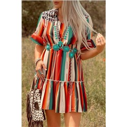 Разноцветное полосатое платье с узором серапе и леопардовым принтом