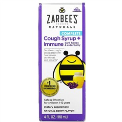 Zarbee's, комплексная добавка для детей, сироп от кашля и поддержка иммунитета, темный мед и бузина, со вкусом натуральных ягод, 118 мл (4 жидк. унции)