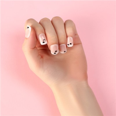 Накладные ногти «Нежность», 24 шт, клеевые пластины, форма квадрат, цвет глянцевый розовый/белый/чёрный