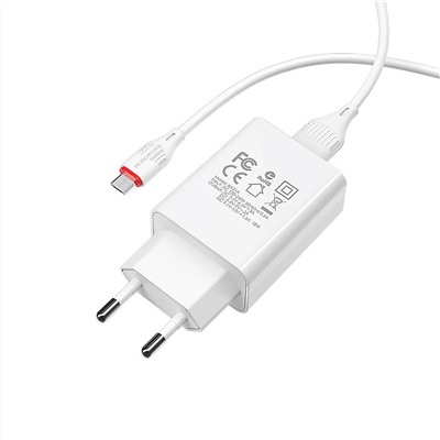 Адаптер Сетевой с кабелем Borofone BA21A Long QC3.0 USB 3A/18W (USB/Micro USB) (white)