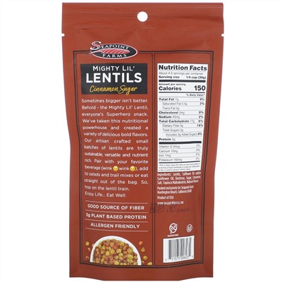 Seapoint Farms, Mighty Lil' Lentils, Cinnamon Sugar, 5 oz (142 g)