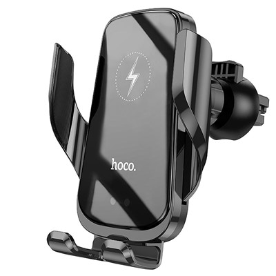 Держатель автомобильный с беспроводной зарядкой Hoco зажим CA202 (повр.уп) в дефлектор (black)