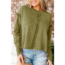 Green Exposed Seamed High Low Raw Edge Sweatshirt