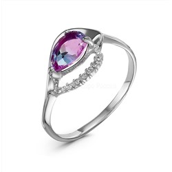 Кольцо из серебра с плавленым кварцем цвета розово-синий турмалин и фианитами родированное 925 пробы 1-2096р-126