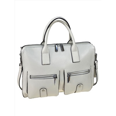 Кожаная женская сумка-портфель, цвет белый