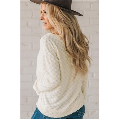 Beige Solid Textured Thumbhole Sleeve Top