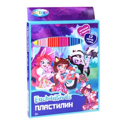 Пластилин 12 цв. "Enchantimals" 240 гр, стека пластиковая, с европодвесом